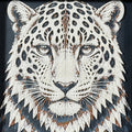 Geometric tiger framed layered 3D art in Heritage color palette, featuring a bold tiger portrait with soft white, gray, black, and neutral brown layered details inside a charcoal matte display frame.