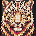 Geometric tiger framed layered 3D art in Royal Gold color palette, featuring a bold tiger portrait with gold, blue, black, and white layered details inside a charcoal matte display frame.