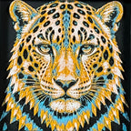 Four-panel framed geometric mountain lion layered 3D art set showing the mountain lion design in Heritage, Crimson Ice, Royal Gold, and Teal Orange color palettes inside a charcoal matte four-pack display frame.