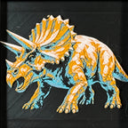 Framed geometric Triceratops layered 3D art piece featuring a stylized dinosaur design in a bright Teal Orange color palette.