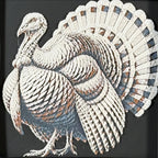 Geometric turkey framed layered 3D art in Heritage color palette, featuring a turkey portrait with soft white, gray, black, and neutral brown layered details inside a charcoal matte display frame.