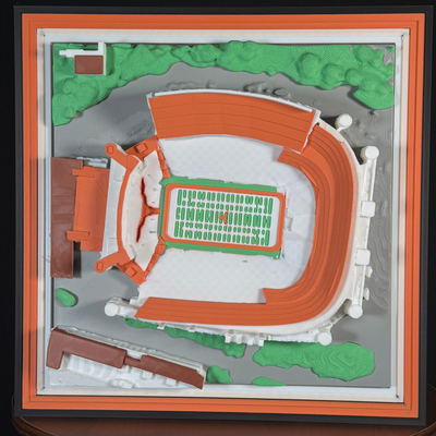 Burnt Orange stadium model in a framed signature 3D layered display piece