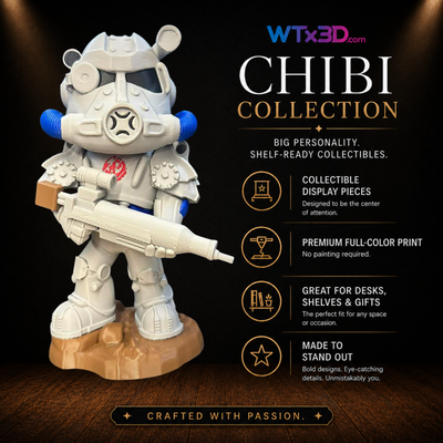 Arctic Trooper chibi figure, professionally 3D printed collectible display piece by WTx3D.