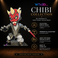 Red horned mercenary chibi figure, professionally 3D printed collectible display piece by WTx3D.
