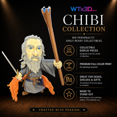 White wolf warrior chibi figure, professionally 3D printed collectible display piece by WTx3D.