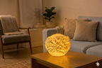 Drums 3D printed lamp, displayed in a family room setting.