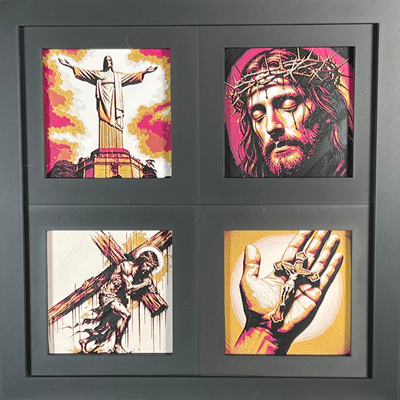 Passion and Glory four-panel curated set of framed 3D layered Christian art