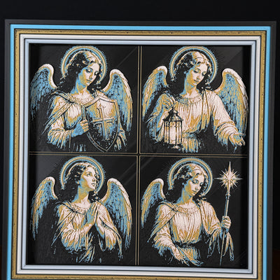 WTx3D FAITH Angels Prayer four panel framed layered art image featuring four coordinated angel-inspired Christian prayer images in one framed faith art display.