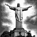Christ the Redeemer Faith Grayscale Framed Layered 3D Art, framed 3D layered art.