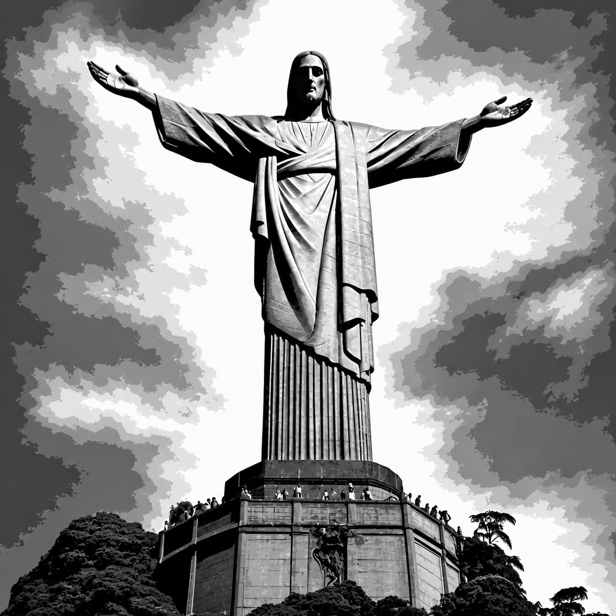 Christ the Redeemer Faith Grayscale Framed Layered 3D Art, framed 3D layered art.