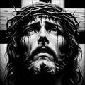 Jesus Crown of Thorns Grayscale Faith Framed 3D Layered Art, framed 3D layered art.