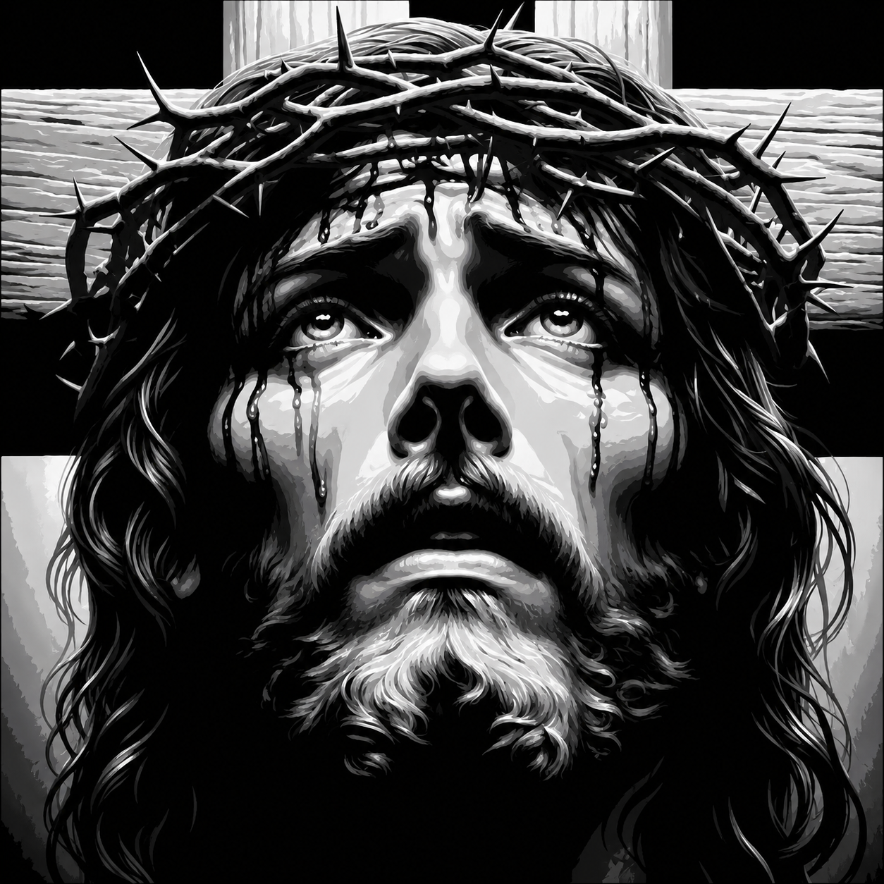 Jesus Crown of Thorns Grayscale Faith Framed 3D Layered Art, framed 3D layered art.