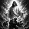 Jesus and Soldiers Grayscale Faith Framed Layered 3D Art, framed 3D layered art.