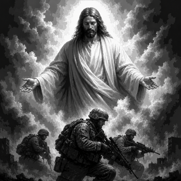 Jesus and Soldiers Grayscale Faith Framed Layered 3D Art
