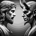 Jesus and Satan Grayscale Temptation Faith Framed Layered 3D Art, framed 3D layered art.
