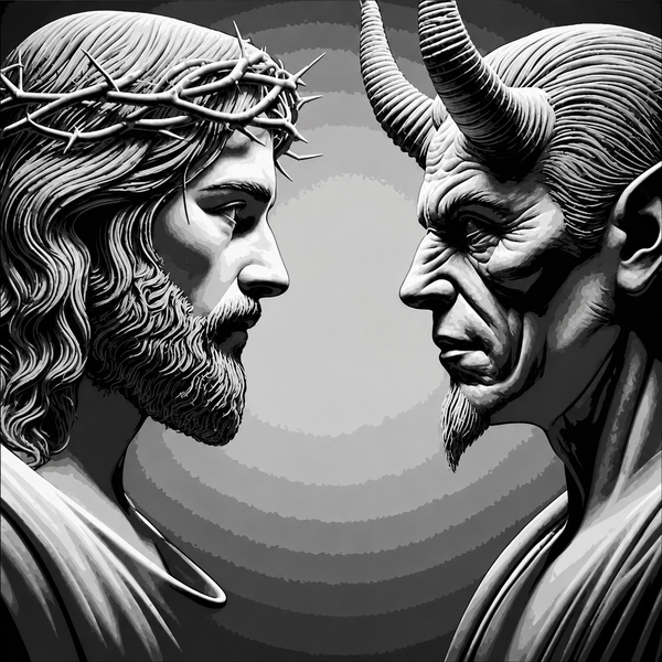 Jesus and Satan Grayscale Temptation Faith Framed Layered 3D Art
