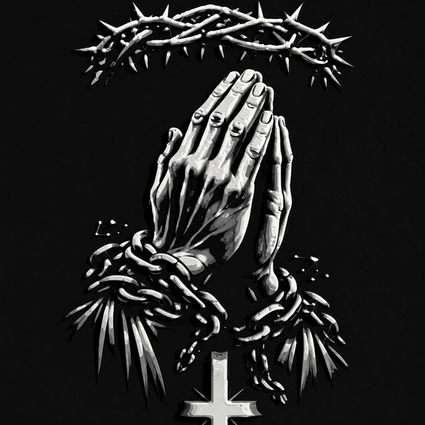 Praying Hands Crown of Thorns Faith Grayscale Framed 3D Layered Art