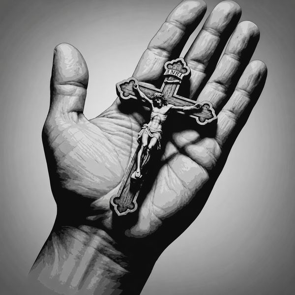 Cross in Hand Faith Grayscale Framed 3D Layered Art