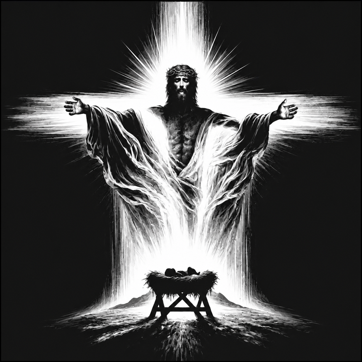 Radiant Jesus Faith Grayscale Framed 3D Layered Art, framed 3D layered art.