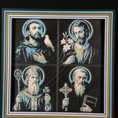 WTx3D FAITH Saints Portraits four panel framed layered art image featuring four coordinated Christian saint portraits in one framed faith art display.