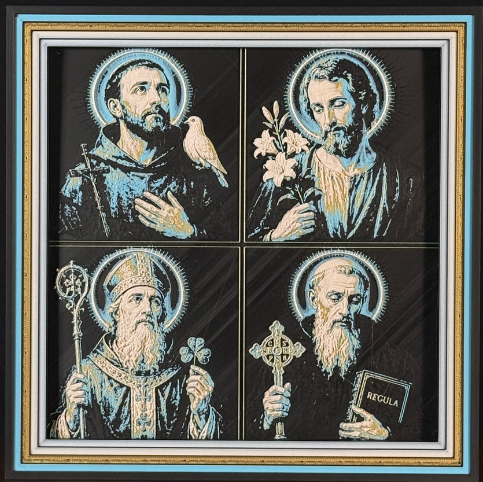FAITH Saints Portraits Four Panel Framed Layered 3D Art, framed 3D layered art.