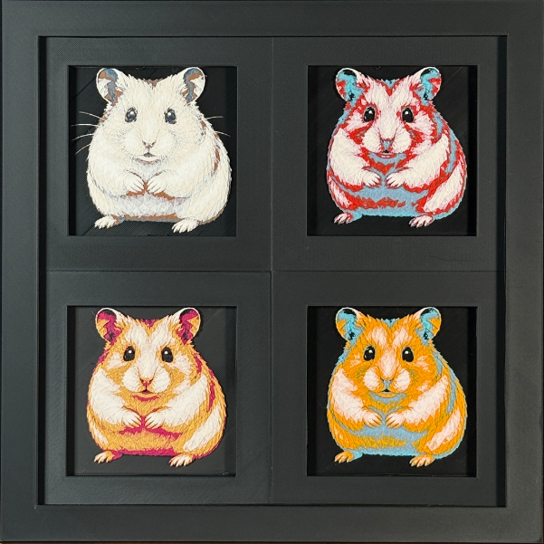 Hamster Geometric Curated 4-Pack Framed 3D Layered Art, framed 3D layered art.