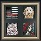 Framed Build Your Own 4-Pack custom 3D layered art displayed together in a premium four-opening frame - example of the 4-Pack format.