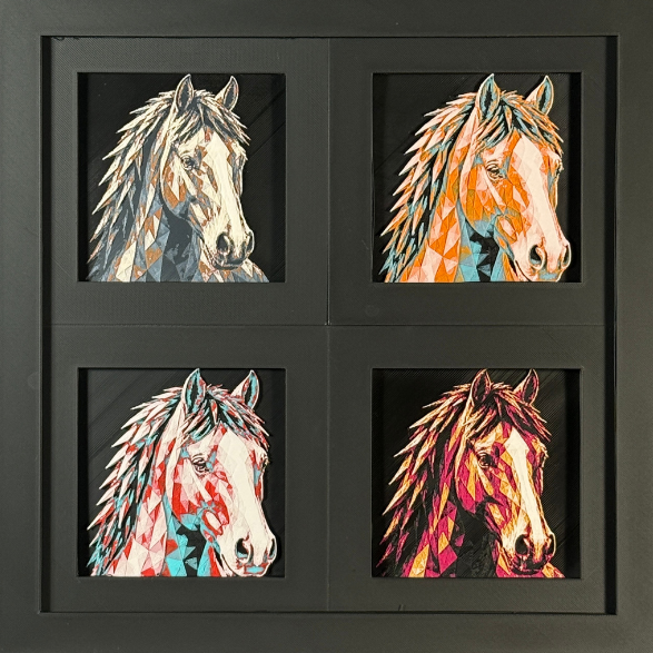 Horse Geometric Curated 4-Pack Framed 3D Layered Art, framed 3D layered art.