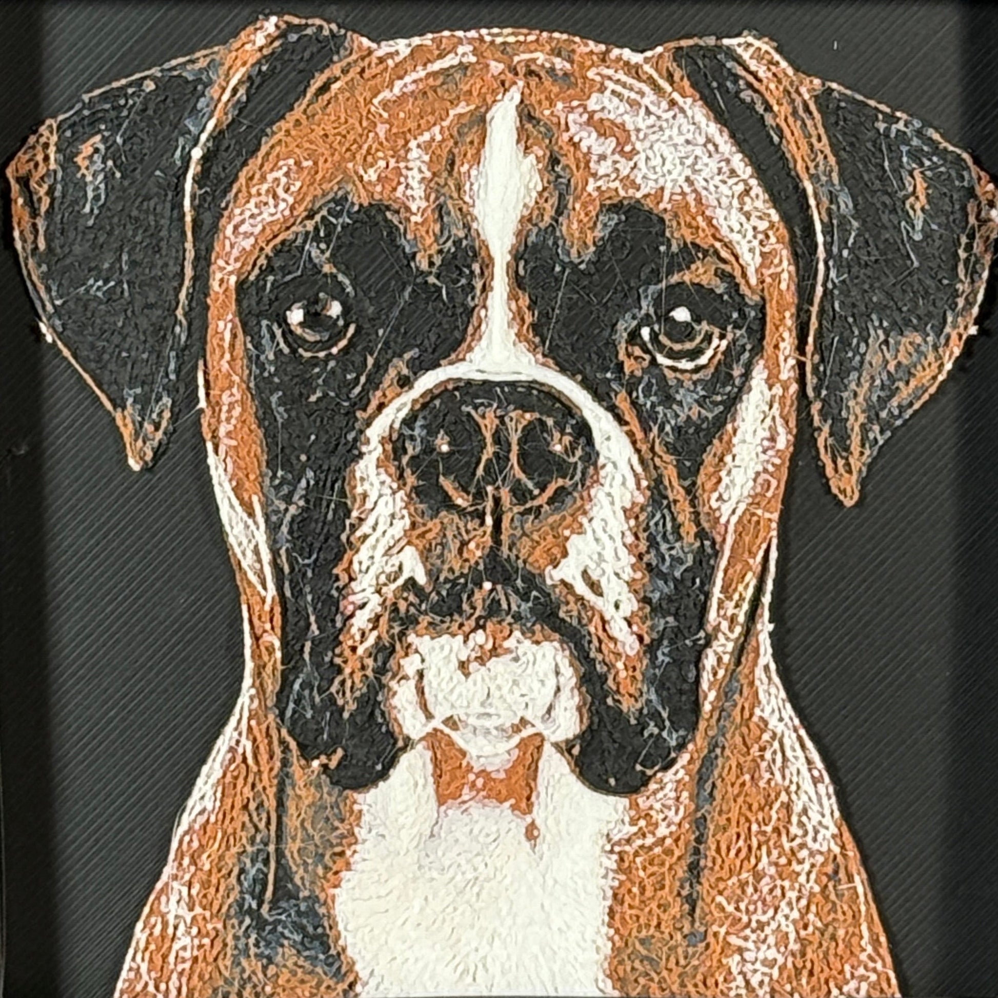 Framed 3D layered art piece featuring a highly detailed, textured portrait of a Boxer dog with floppy ears, expressive eyes, and a distinctive brown and white coat pattern.