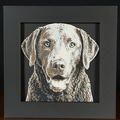Framed 3D layered art piece featuring a highly detailed, textured portrait of a Chesapeake Bay Retriever dog with a distinctive wavy brown coat and bright, expressive eyes.