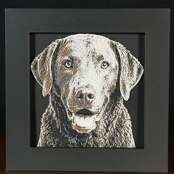 Framed 3D layered art piece featuring a highly detailed, textured portrait of a Chesapeake Bay Retriever dog with a distinctive wavy brown coat and bright, expressive eyes.