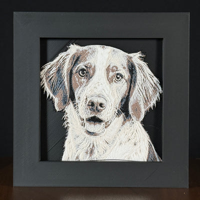 Framed 3D layered art piece featuring a highly detailed, textured portrait of a Cocker Spaniel dog with long floppy ears, a spotted coat pattern, and an alert, happy expression.