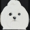 Framed 3D layered art piece featuring a highly detailed, textured portrait of a Maltese dog with dark expressive eyes, a fluffy topknot, and a classic white coat.