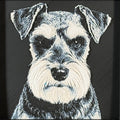 Framed 3D layered art piece featuring a highly detailed, textured portrait of a Schnauzer dog with a distinctive bushy beard and eyebrows, alert eyes, and a classic black and white coat pattern.