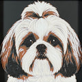 Framed 3D layered art piece featuring a highly detailed, textured portrait of a Shih Tzu dog with a distinctive topknot hairstyle, dark expressive eyes, and a brown and white coat pattern.