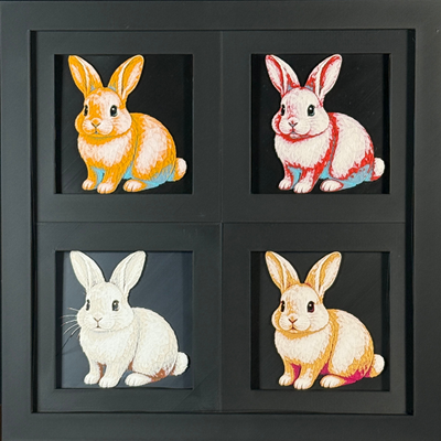 Rabbit Geometric Curated 4-Pack Framed 3D Layered Art