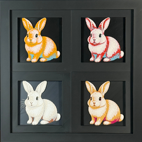 Rabbit Geometric Curated 4-Pack Framed 3D Layered Art, framed 3D layered art.