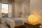 Ripple 3D printed lamp, displayed on a nightstand in a bedroom setting.