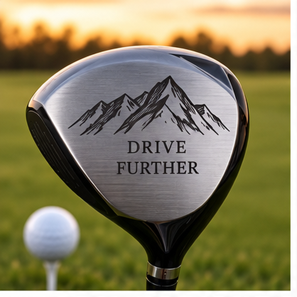 Representative image: Golf club head displaying a mountain design and the words Drive Further.
