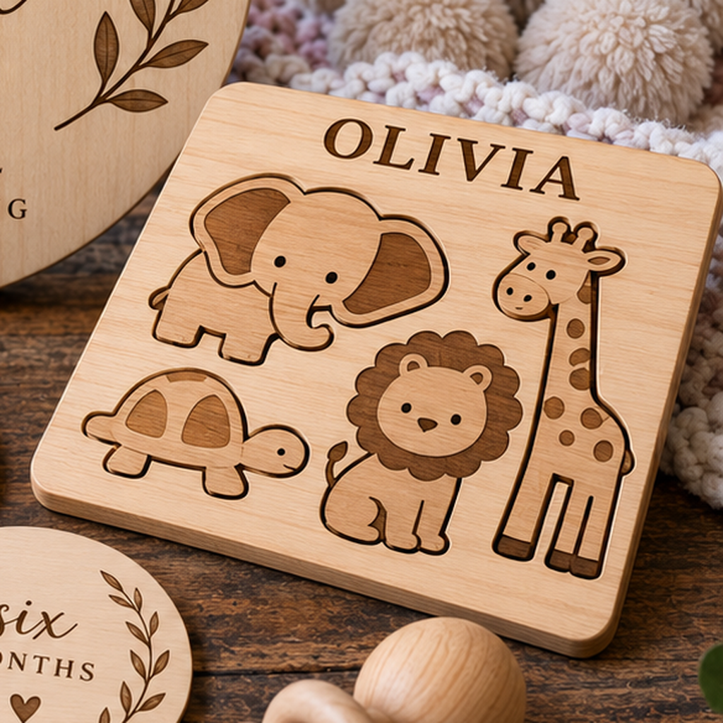 Representative image: Olivia animal puzzle with elephant, turtle, lion and giraffe shapes.