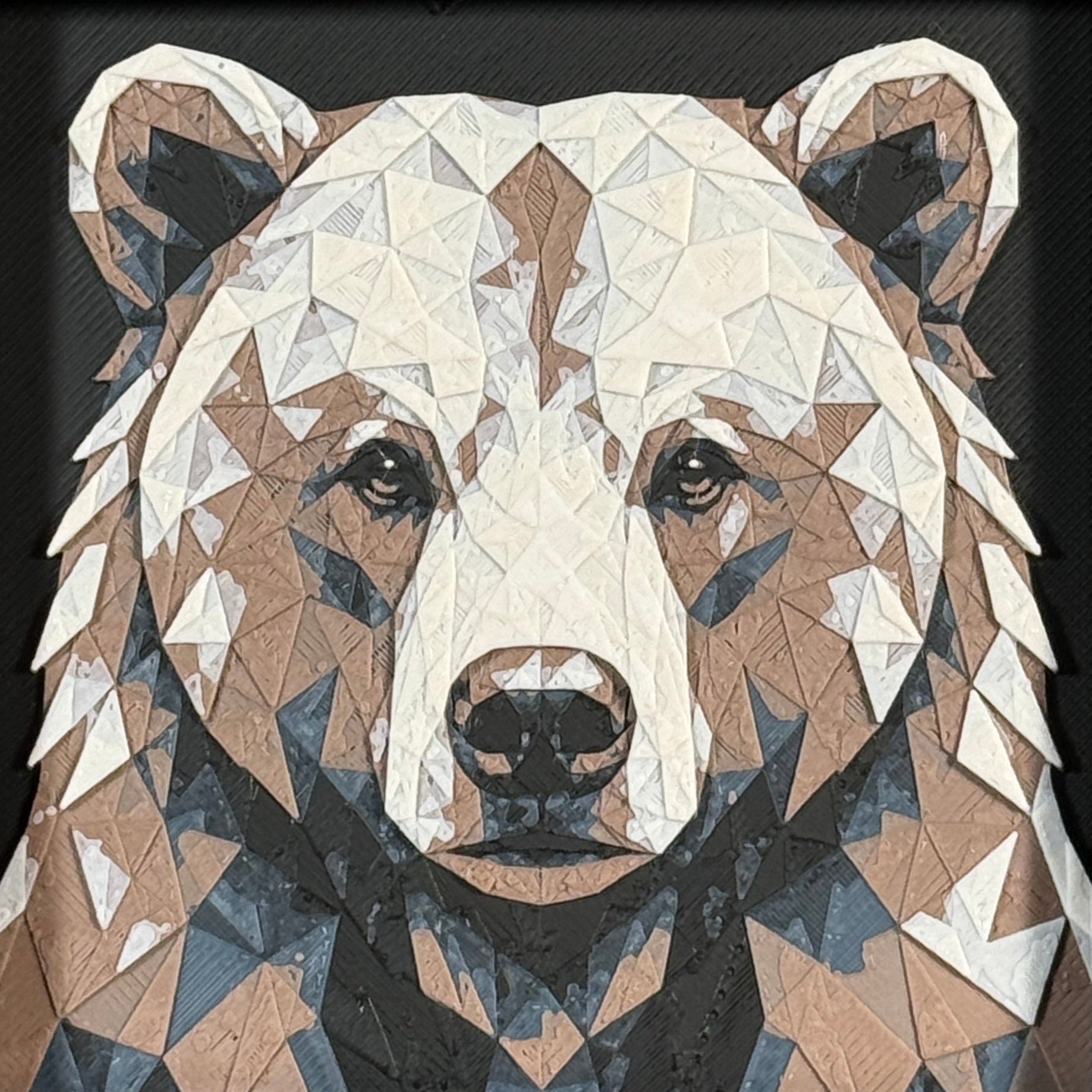 Bear in Heritage color palette, framed geometric layered art by WTX3D.
