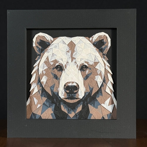 Bear in Heritage color palette, framed geometric layered art by WTX3D.