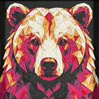 Bear in Royal Gold color palette, framed geometric layered art by WTX3D.