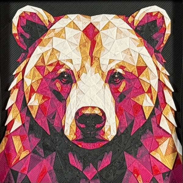 Bear in Royal Gold color palette, framed geometric layered art by WTX3D.