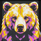 Bear in Royal Gold color palette, framed geometric layered art by WTX3D.