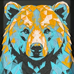 Bear in Teal Orange color palette, framed geometric layered art by WTX3D.
