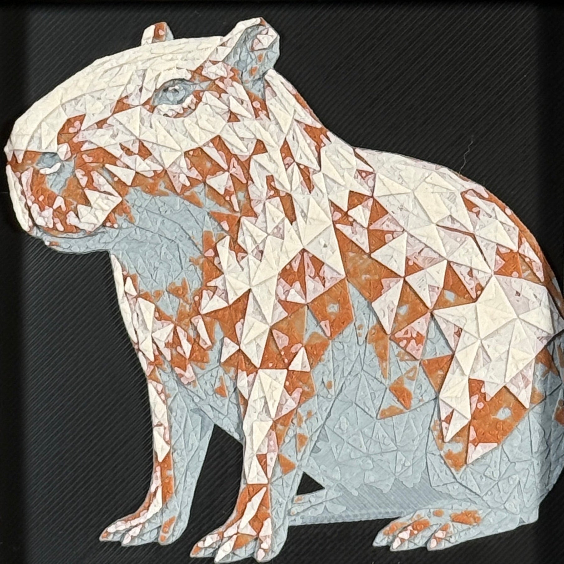 Capybara in Heritage color palette, framed geometric layered art by WTX3D.