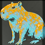 Capybara in Teal Orange color palette, framed geometric layered art by WTX3D.