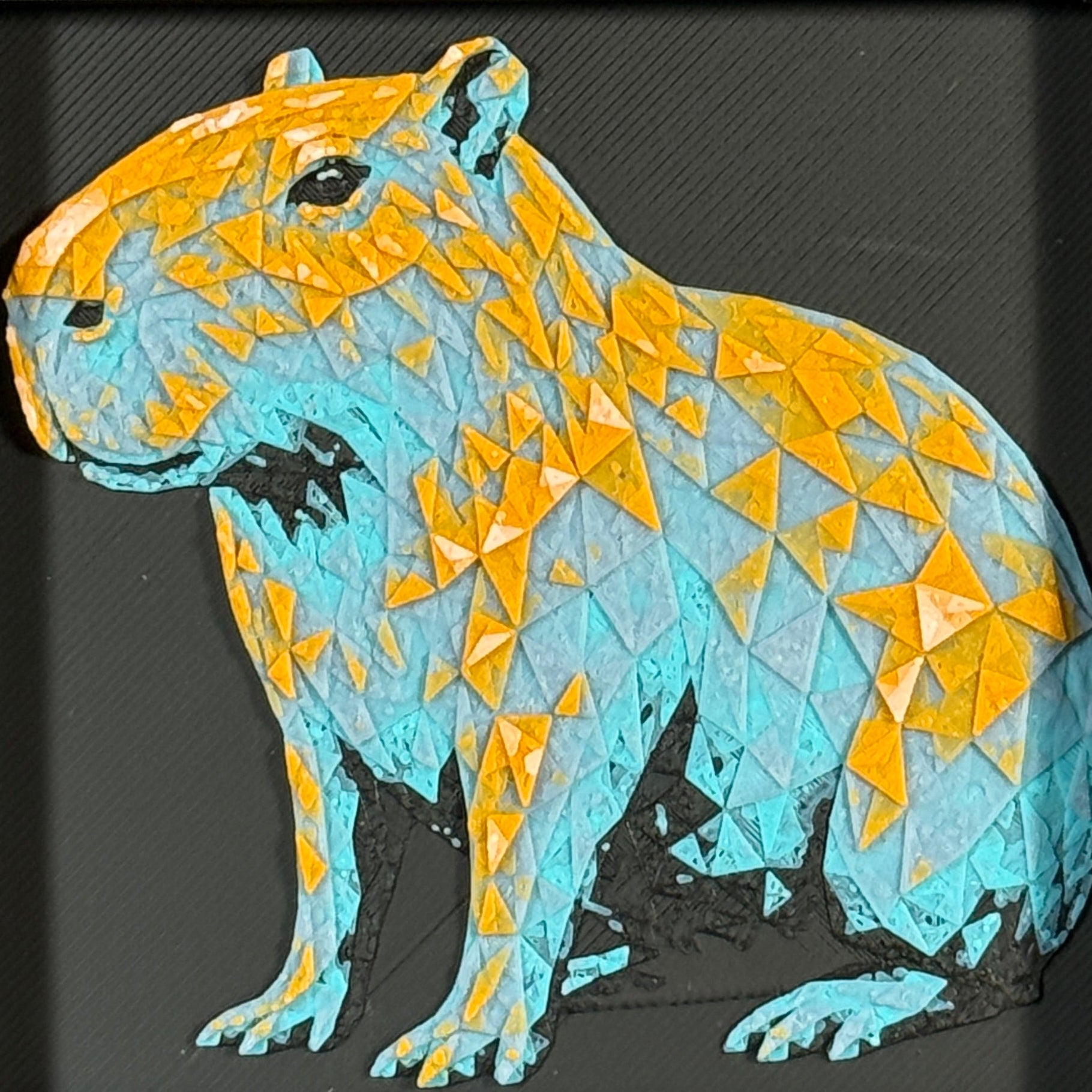 Capybara in Teal Orange color palette, framed geometric layered art by WTX3D.