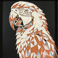 Parrot in Heritage color palette, framed geometric layered art by WTX3D.